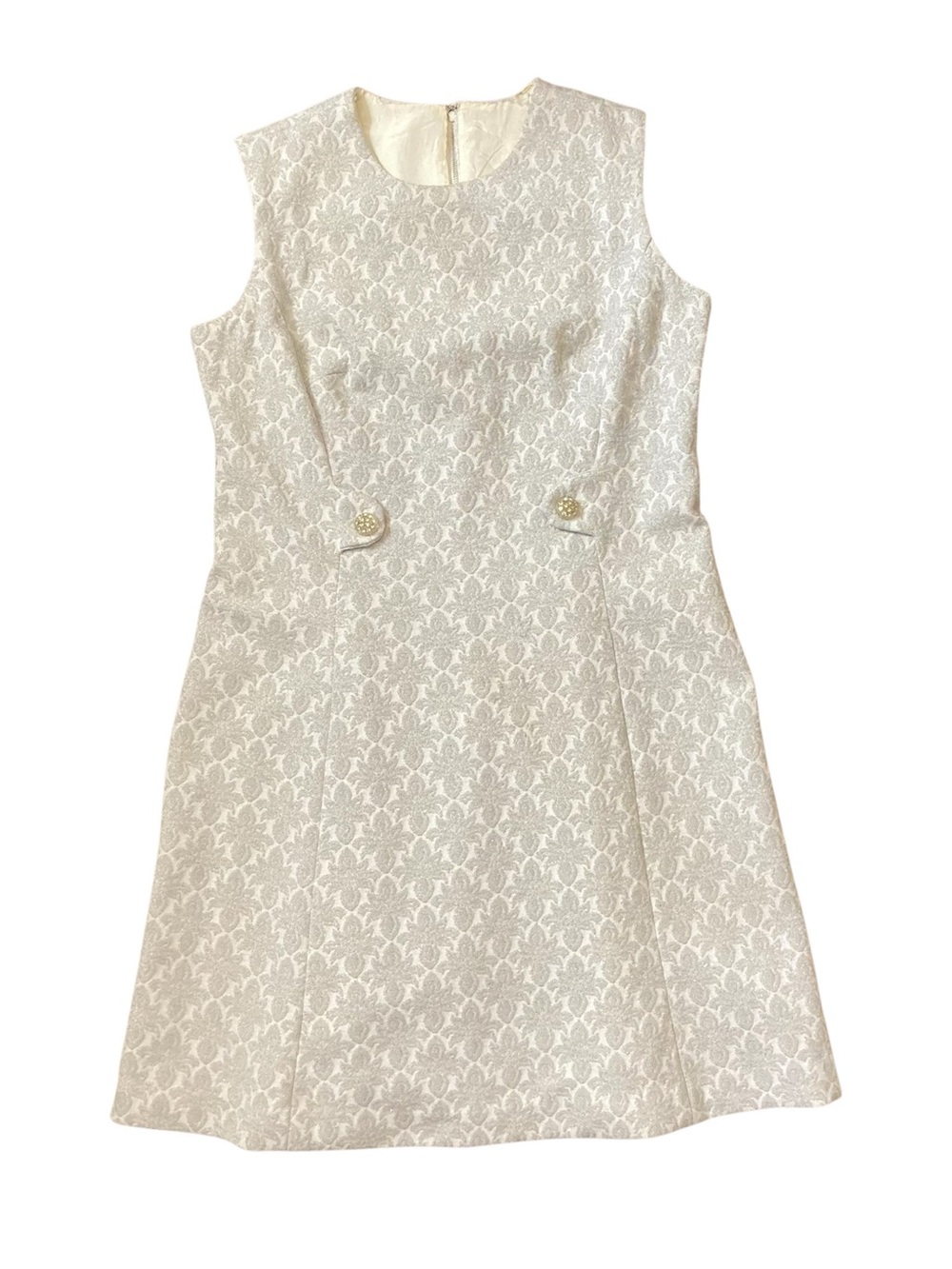 Vintage 1960s Mod Sleeveless Shift Dress Silver Metallic